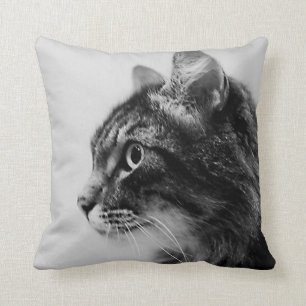 Maine Coon Cat Art Black and White Cushion Pillow
