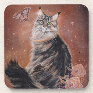 Maine coon cat art by Renee Lavoie   Coaster
