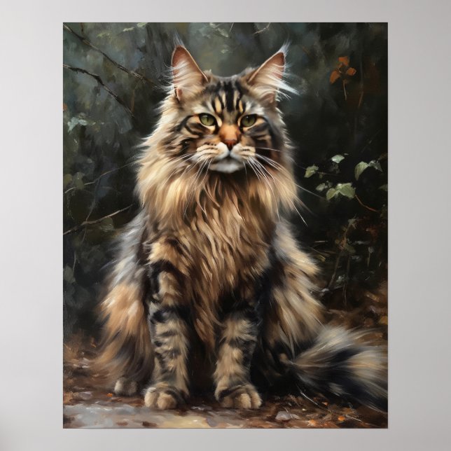 Maine Coon Cat Art Print Poster (Front)