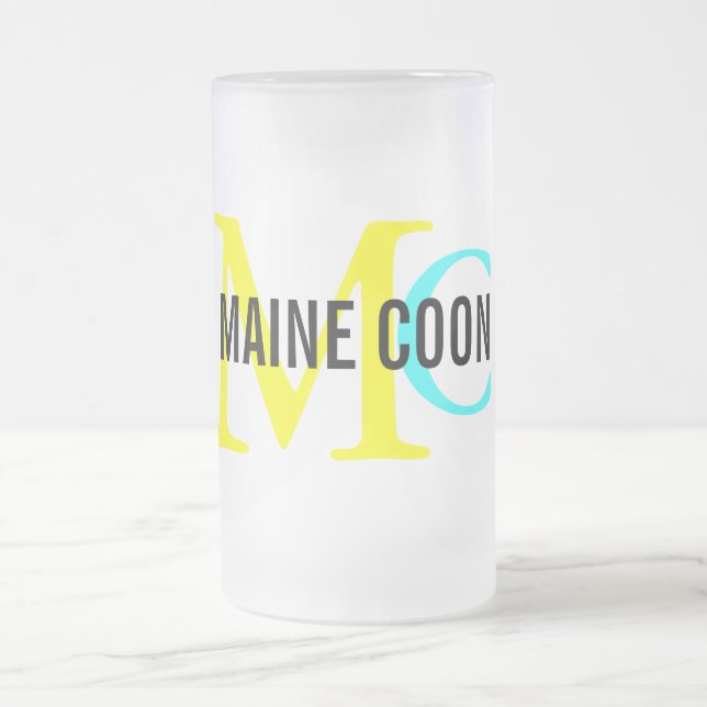 Maine Coon Cat Breed Monogram Frosted Glass Beer Mug (Center)
