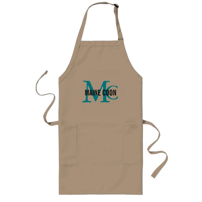 Maine Coon Cat Breed Monogram Long Apron (Front)