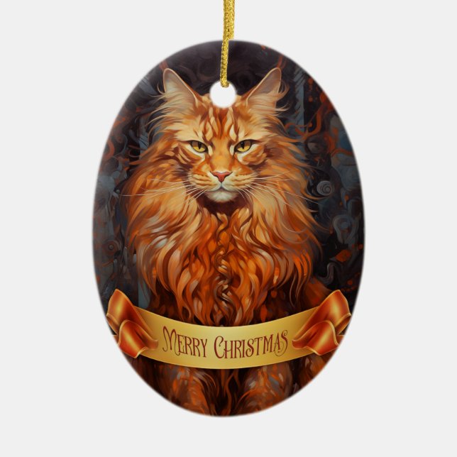 Maine Coon cat Ceramic Ornament (Front)