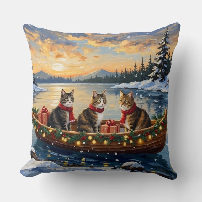 Maine Coon Cat Christmas Boat Holiday Cushion (Front)