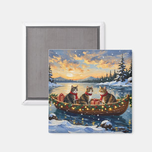Maine Coon Cat Christmas Boat Holiday Magnet