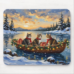 Maine Coon Cat Christmas Boat Holiday Mouse Pad