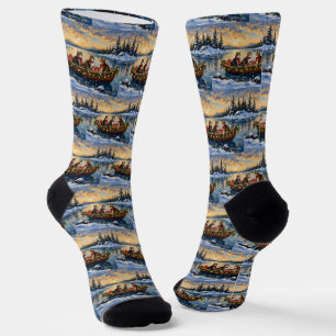 Maine Coon Cat Christmas Boat Holiday Socks