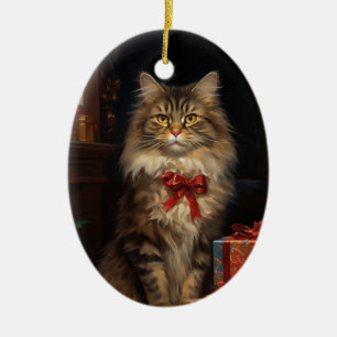 Maine Coon cat Christmas Ceramic Ornament