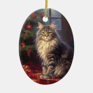 Maine Coon cat Christmas Ceramic Ornament