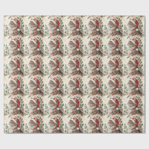 Maine Coon Cat Christmas Holly Watercolor Wrapping Paper