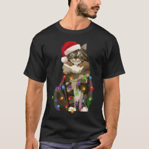 Maine Coon Cat Christmas Lights Xmas Cat Lover T-Shirt