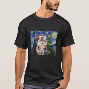 Maine Coon Cat Christmas Starry Night Impressionis T-Shirt