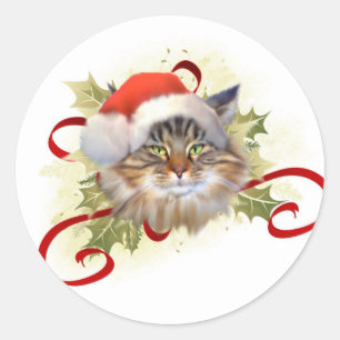 Maine Coon Cat Christmas Stickers