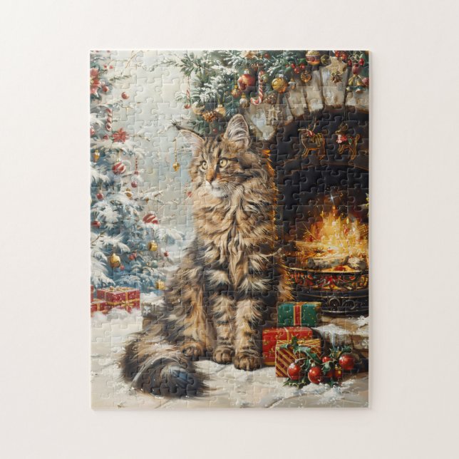 Maine Coon Cat Christmas Vintage Art Jigsaw Puzzle (Vertical)