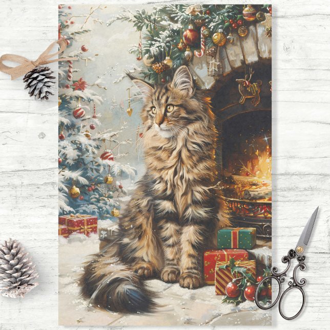 Maine Coon Cat Christmas Vintage Decoupage Tissue Paper (Creator Uploaded)