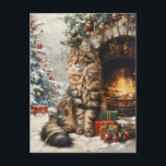 Maine Coon Cat Christmas Vintage Postcard<br><div class="desc">Celebrate the holidays with this Maine Coon Cat Christmas Vintage Postcard. Featuring a majestic Maine Coon cat amidst a festive vintage backdrop, this postcard is perfect for sending holiday greetings or adding to your collection. Embrace the nostalgic charm and warmth of the season with this beautifully detailed and heartwarming piece....</div>