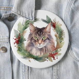 Maine Coon Cat Christmas Wreath Festive Kitten 6 Cm Round Badge
