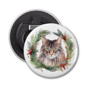 Maine Coon Cat Christmas Wreath Festive Kitten Bottle Opener