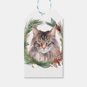 Maine Coon Cat Christmas Wreath Festive Kitten Gift Tags