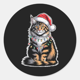 Maine Coon Cat Christmas Xmas Kitten Kitty Lover M Classic Round Sticker