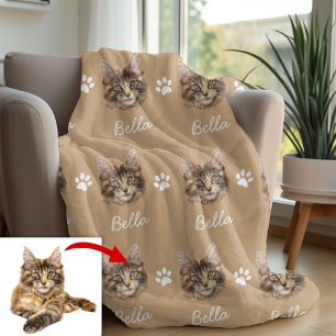 Maine Coon Cat, Custom Pet Pink Fleece Blanket