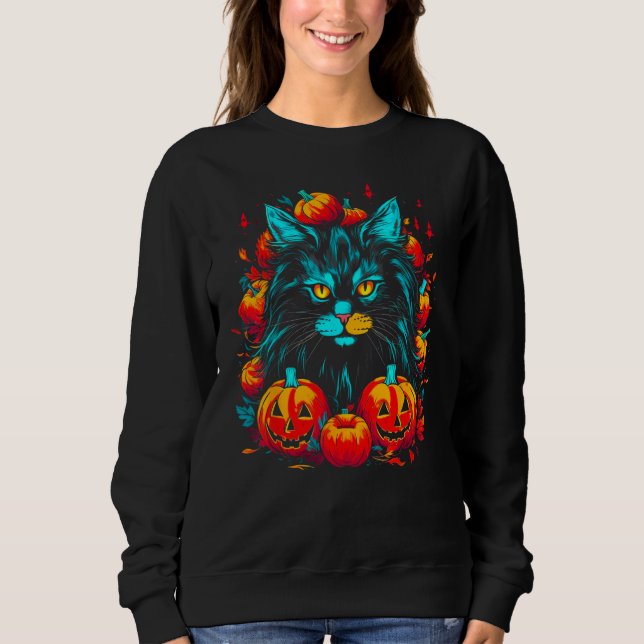 Maine Coon Cat Halloween Sweatshirt (Front)