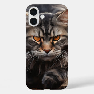 Maine Coon Cat hunting iPhone 16 Plus Case