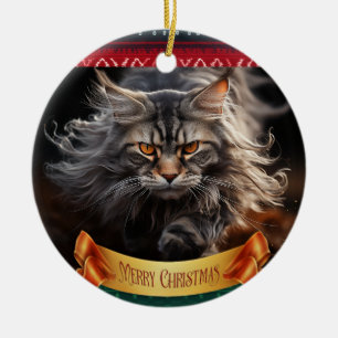 Maine Coon Cat hunting Ceramic Ornament
