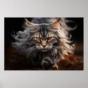 Maine Coon Cat hunting Poster
