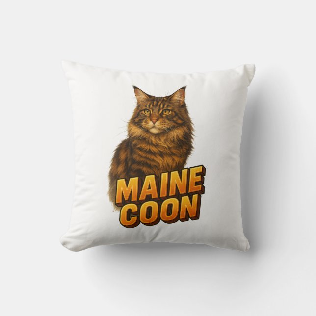 Maine Coon Cat Illustration Cushion (Front)