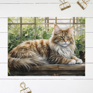 Maine Coon Cat in a Cosy Indoor Garden Postcard