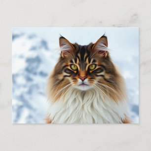 Maine Coon Cat in a Snowy Wilderness Portrait Postcard