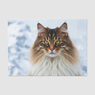 Maine Coon Cat in a Snowy Wilderness Portrait Tissue Paper