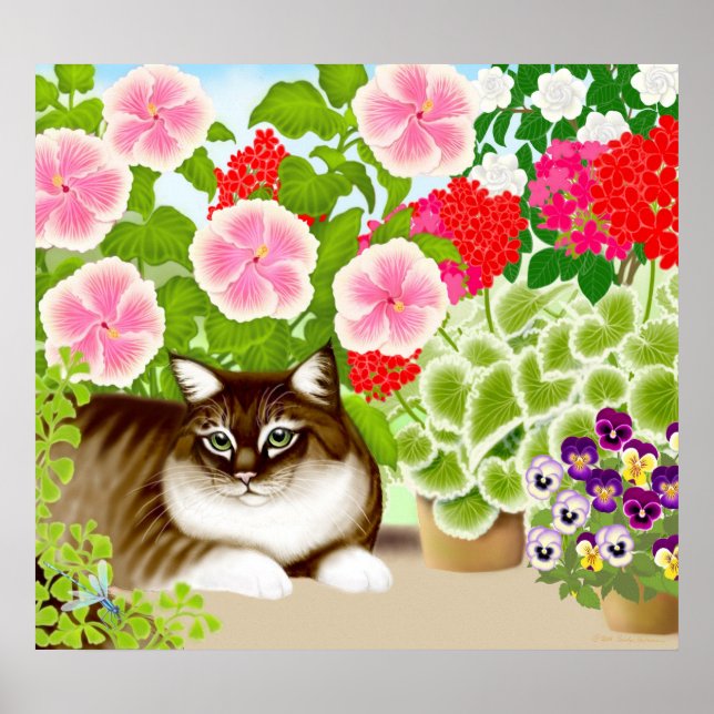 Maine Coon Cat in Garden Jungle Poster (Front)