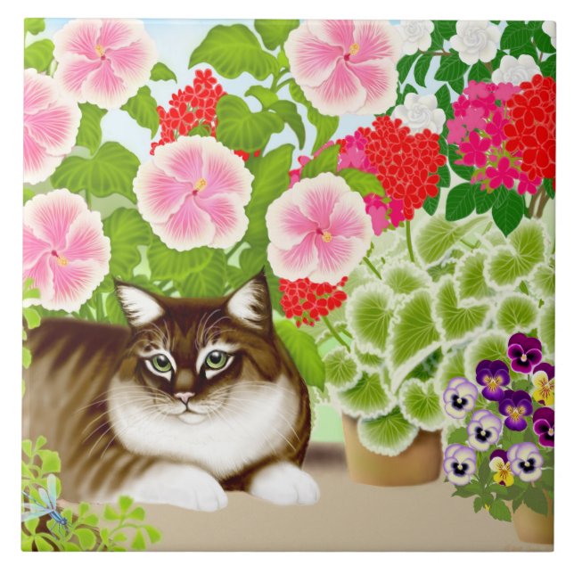 Maine Coon Cat in Patio Garden Tile (Front)