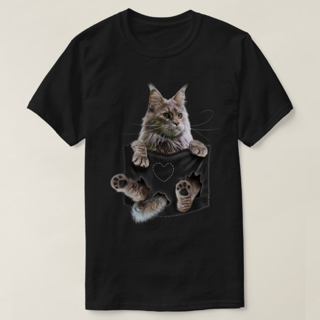 Maine Coon Cat in Pocket  T-Shirt (Design Front)