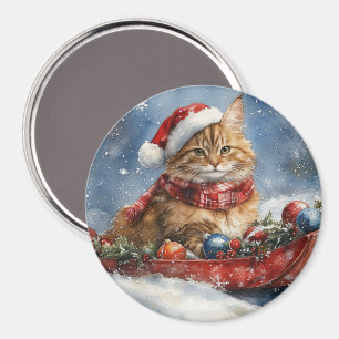 Maine Coon Cat in Sledge Let it Snow Christmas Magnet
