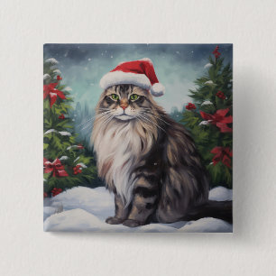 Maine Coon Cat in Snow Christmas 15 Cm Square Badge