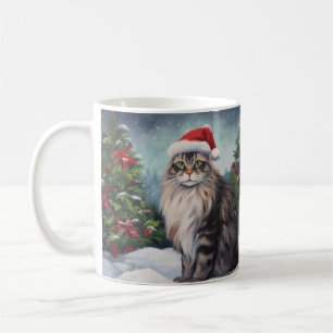 Maine Coon Cat in Snow Christmas Coffee Mug
