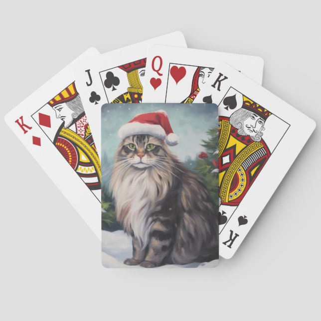 Maine Coon Cat in Snow Christmas Playing Cards (Back)