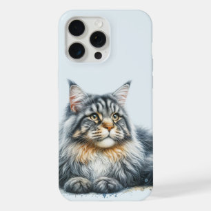 Maine Coon Cat in Watercolor iPhone 15 Pro Max Case