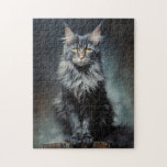Maine Coon cat Jigsaw Puzzle<br><div class="desc">Black Maine Coon cat portrait</div>
