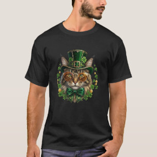 Maine Coon Cat Leprechaun Hat Glasses St Patricks  T-Shirt