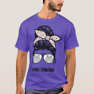 Maine Coon Cat mum messy bun hair glasses T-Shirt