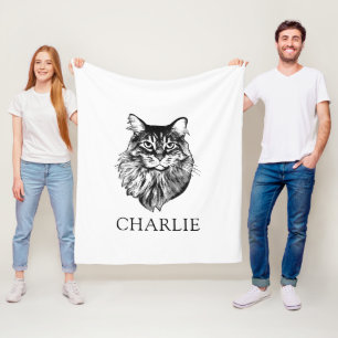 Maine Coon Cat Personalised Drawing Fleece Blanket