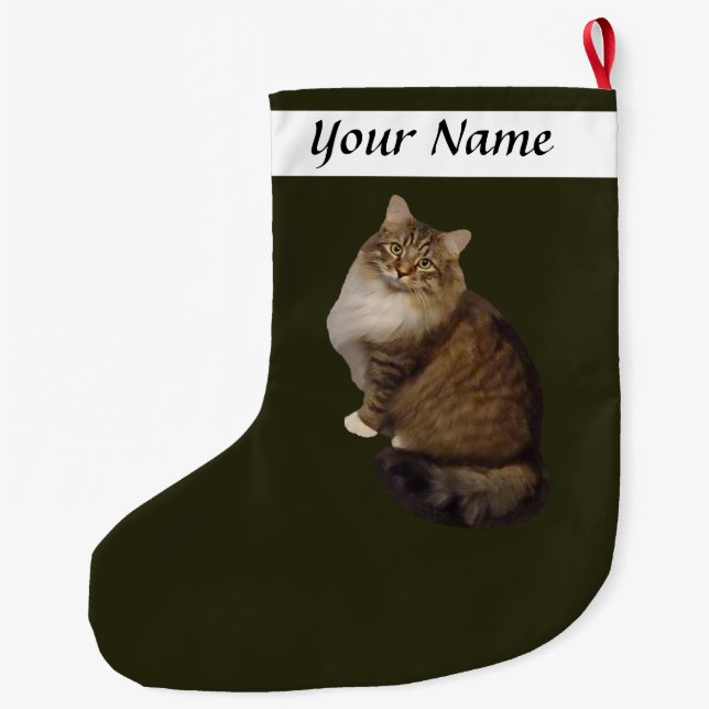 Maine Coon Cat Portrait Large Christmas Stocking (Back)