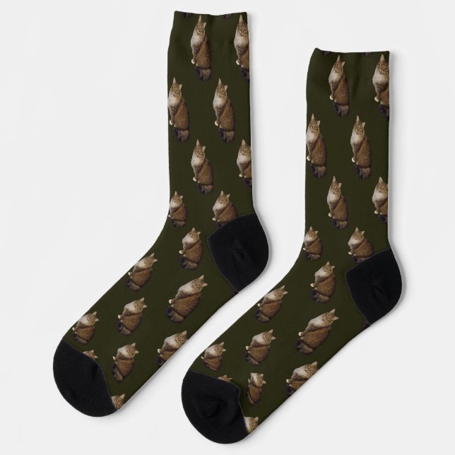 Maine Coon Cat Portrait Socks (Left)