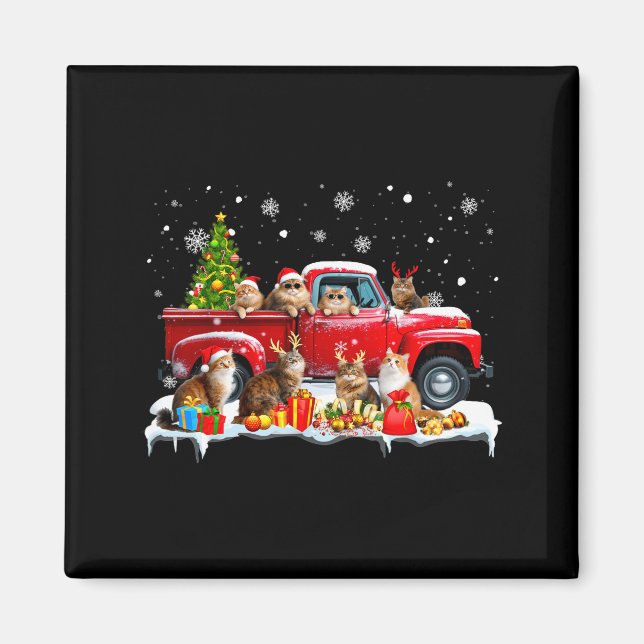 Maine Coon Cat Red Truck Christmas Tree Santa Ugly Magnet (Front)