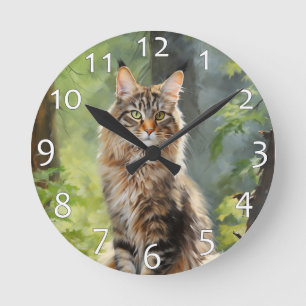Maine Coon cat Round Clock