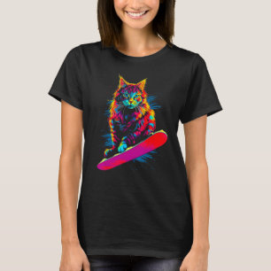 Maine Coon Cat Snowboarding T-Shirt