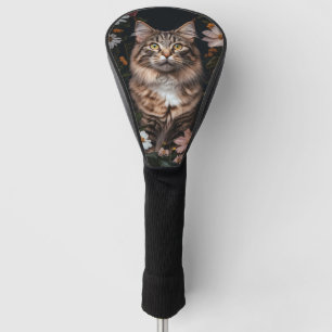 Maine Coon Cat Surrounded by Flowers Golf Head Cover